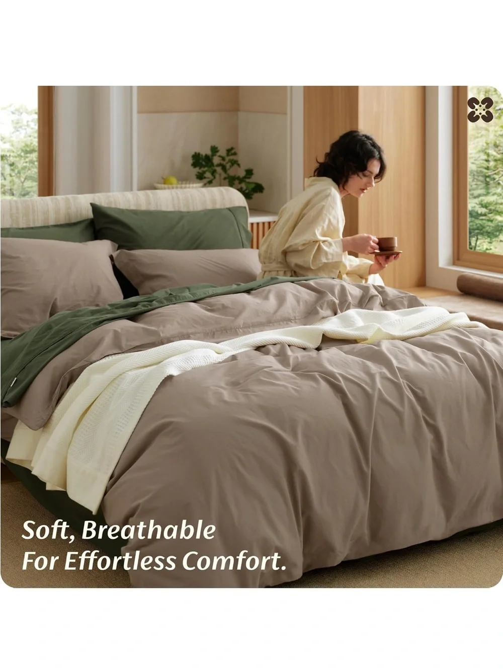 NEW Bedsure 100% Washed Cotton Duvet Cover Oversized King- Lt Brown Minimalistic